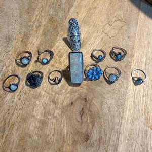 Free People Silver and Blue Ring Collection